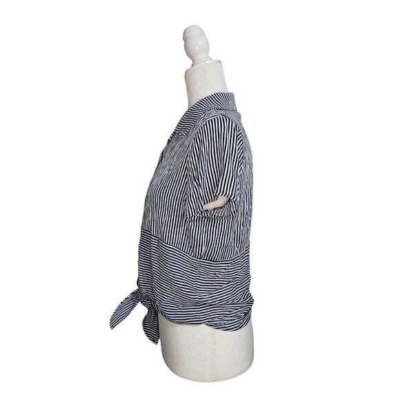 NLT costal blue & white stripes front tie button down top wears like a S - Picture 3 of 6